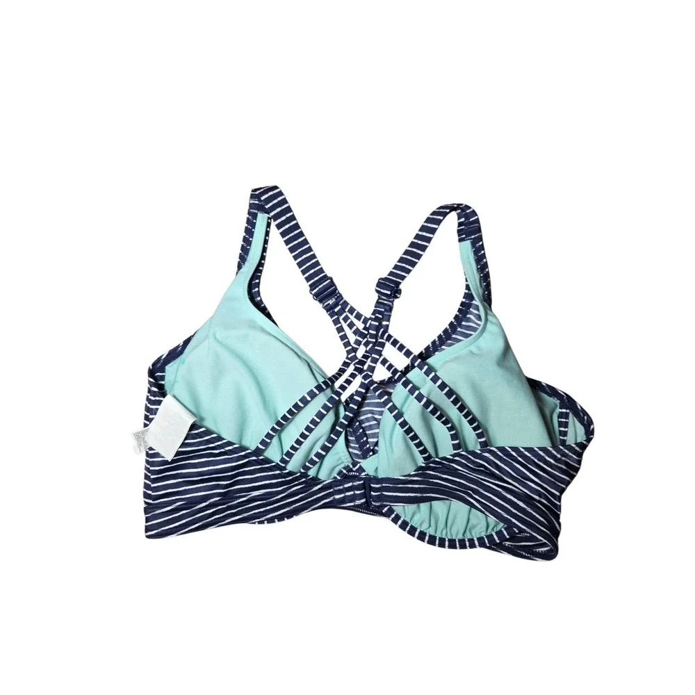 Prana‎ Kayana 40D Cup/XL Striped Blue White Underwire Bikini Top Woven Back